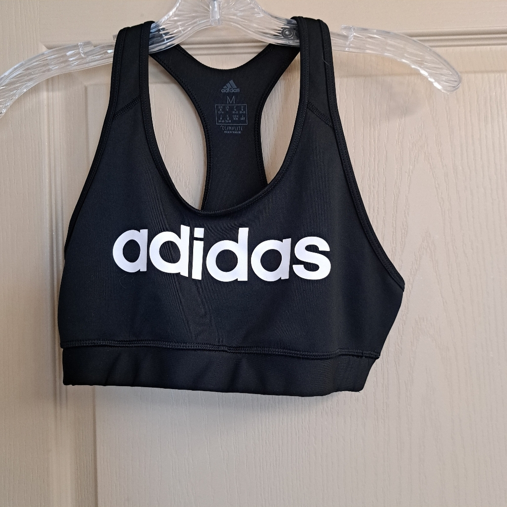 adidas Black & White Logo Racerback Sports Bra